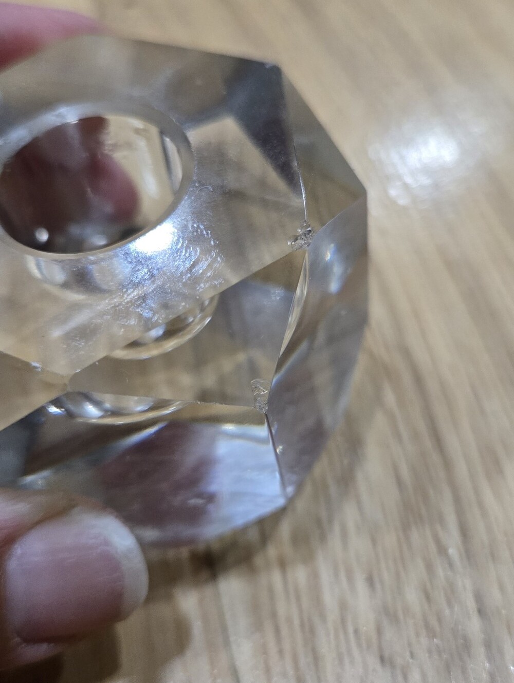 Pair Of Vintage Crystal Candle Holders - Clear- Diamond Cut - Picture 8 of 11